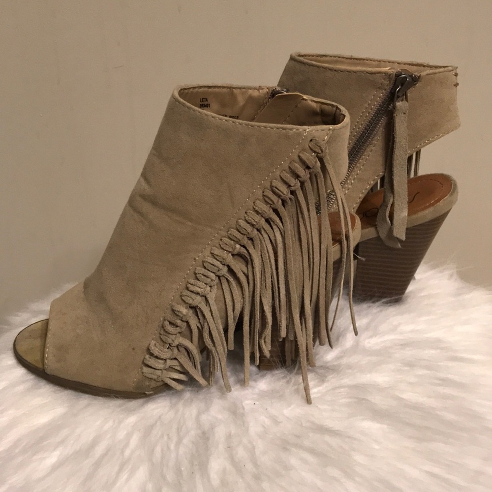 Sugar Tan Suede Fringe Mules